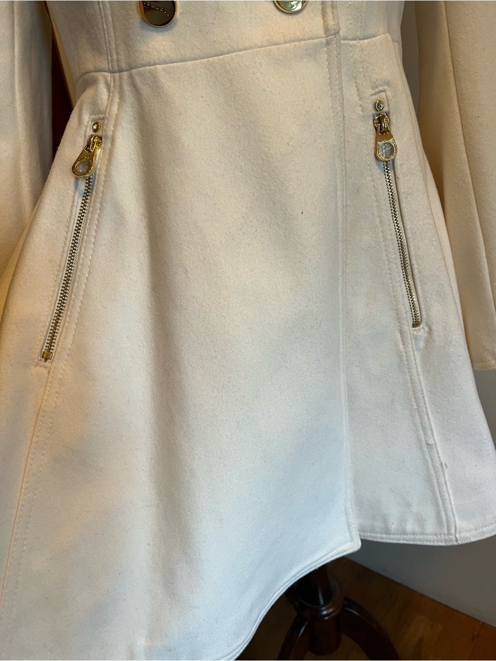 Cottagecore Skirted Women’s Cream Wool-Blend Pea Coat Laundry by Shelli Segal - Picture 2 of 10